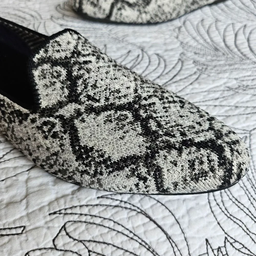 EUC Rothy’s White Python Snake Almond Loafers Flats Black Size 9